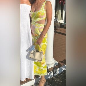 Vibrant Yellow and Green Midi Dress